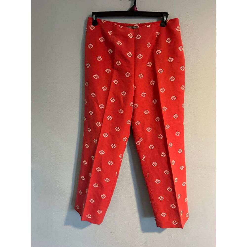 Sigrid Olsen Silk Ramie Pants 16 Coral Pink Embroidered Straight Leg Lined - Picture 3 of 7